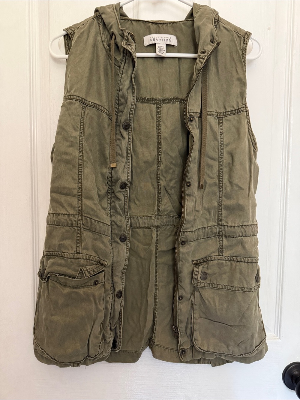 Kenneth Cole Reaction Olive Green Hooded Utility Vest